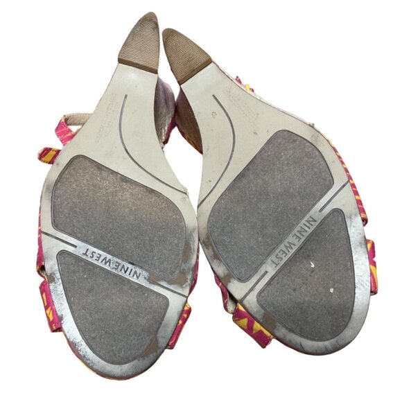Nine West Wedge 8M Jute Heel Slingback Pink Yellow Open Toe - Picture 5 of 6